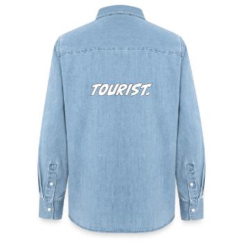 Touriste ! – Drôle de dicton de voyage - Chemise en denim femme bio Stanley/Stella - bleu clair délavé - Dos - AI Model Female 172 light (172cm)