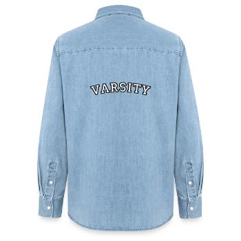 Conception de la police universitaire - Chemise en denim femme bio Stanley/Stella - bleu clair délavé - Dos - AI Model Female 172 light (172cm)
