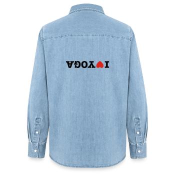 j'aime le yoga - Chemise en denim femme bio Stanley/Stella - bleu clair délavé - Dos - AI Model Female 172 light (172cm)
