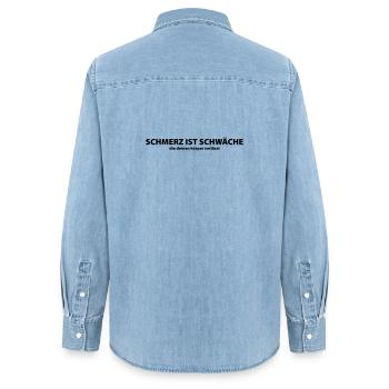 Schmerz ist Schwäche die deinen Körper verlässt - Frauen Jeanshemd Organic von Stanley/Stella - verwaschenes Hellblau - Hinten - AI Model Female 172 light (172cm)