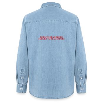Book Lover Funny Office Worker Humour - Women’s Organic Denim Shirt by Stanley/Stella - light wash - Back - AI Model Female 172 light (172cm)