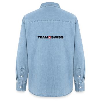 Team Switzerland - Women’s Organic Denim Shirt by Stanley/Stella - light wash - Back - AI Model Female 172 light (172cm)