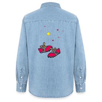 Football boots, stars - Women’s Organic Denim Shirt by Stanley/Stella - light wash - Back - AI Model Female 172 light (172cm)