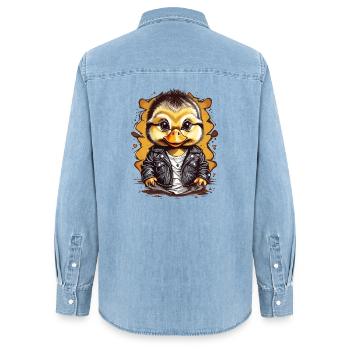 Süße Ente mit Lederjacke - Frauen Jeanshemd Organic von Stanley/Stella - verwaschenes Hellblau - Hinten - AI Model Female 172 light (172cm)