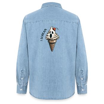 Je crie. Design amusant - Chemise en denim femme bio Stanley/Stella - bleu clair délavé - Dos - AI Model Female 172 light (172cm)