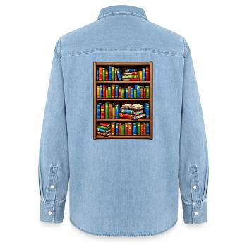 Bücherregal Illustrato Bibliothek - Frauen Jeanshemd Organic von Stanley/Stella - verwaschenes Hellblau - Hinten - AI Model Female 172 light (172cm)