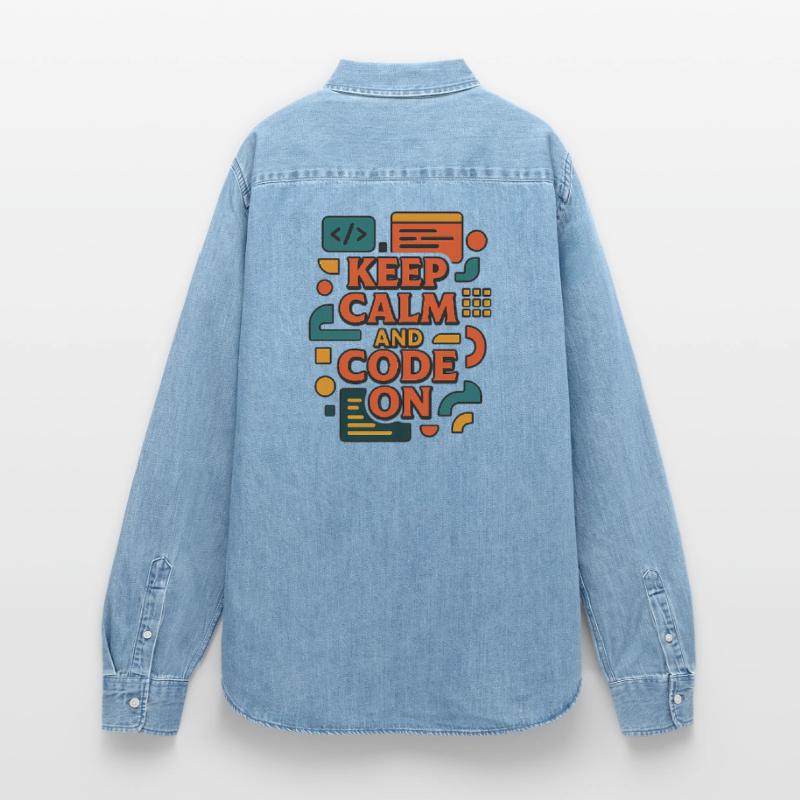 Keep Calm and Code On – Funny Coder Shirt Women’s Organic Denim Shirt by Stanley/Stella