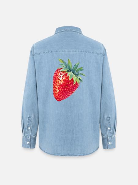Erdbeere - Frauen Jeanshemd Organic von Stanley/Stella - verwaschenes Hellblau