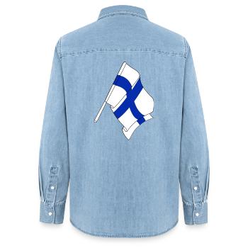 Flagge von Finnland - Frauen Jeanshemd Organic von Stanley/Stella - verwaschenes Hellblau - Hinten - AI Model Female 172 light (172cm)