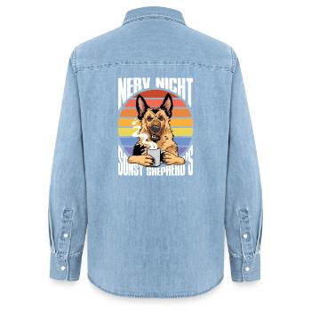 Schäferhund Geschenke Hund Herrchen Gassi - Frauen Jeanshemd Organic von Stanley/Stella - verwaschenes Hellblau - Hinten - AI Model Female 172 light (172cm)
