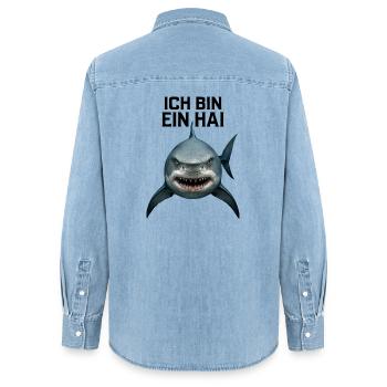 Hai Kostüm Haifisch Meerestier Fisch unter Wasser - Frauen Jeanshemd Organic von Stanley/Stella - verwaschenes Hellblau - Hinten - AI Model Female 172 light (172cm)