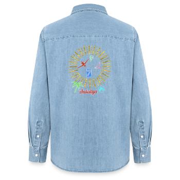 Cercle magique de la plage d’Antalya - Chemise en denim femme bio Stanley/Stella - bleu clair délavé - Dos - AI Model Female 172 light (172cm)