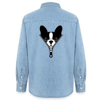 Bouledogue Français dans une fermeture éclair - Chemise en denim femme bio Stanley/Stella - bleu clair délavé - Dos - AI Model Female 172 light (172cm)