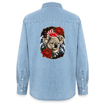 Koala im japanischen Irezumi Tattoo Stil - Frauen Jeanshemd Organic von Stanley/Stella - verwaschenes Hellblau - Hinten - AI Model Female 172 light (172cm)
