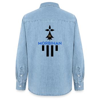 Logo Morbihan 56  - Chemise en denim femme bio Stanley/Stella - bleu clair délavé - Dos - AI Model Female 172 light (172cm)