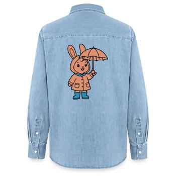 Petit parapluie de lapin mignon - Chemise en denim femme bio Stanley/Stella - bleu clair délavé - Dos - AI Model Female 172 light (172cm)
