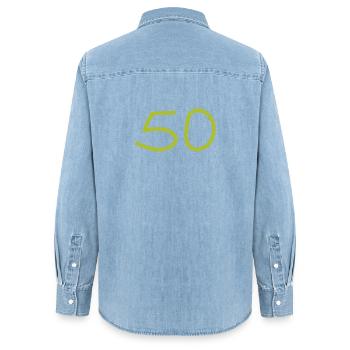 50e anniversaire cinquante numéro vert - Chemise en denim femme bio Stanley/Stella - bleu clair délavé - Dos - AI Model Female 172 light (172cm)