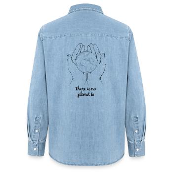 There is no planet b - Frauen Jeanshemd Organic von Stanley/Stella - verwaschenes Hellblau - Hinten - AI Model Female 172 light (172cm)