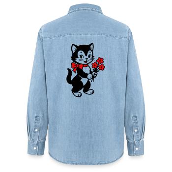 Schwarze Katze mit rotem Band - Frauen Jeanshemd Organic von Stanley/Stella - verwaschenes Hellblau - Hinten - AI Model Female 172 light (172cm)