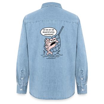 Insatisfait de la situation générale ! COULEURS PERSONNALISÉES ! - Chemise en denim femme bio Stanley/Stella - bleu clair délavé - Dos - AI Model Female 172 light (172cm)