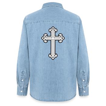 Cross Symbol Christian - Women’s Organic Denim Shirt by Stanley/Stella - light wash - Back - AI Model Female 172 light (172cm)