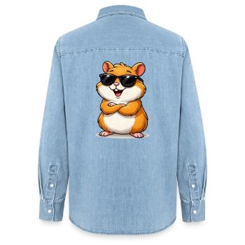 Confident hamster with sunglasses - Women’s Organic Denim Shirt by Stanley/Stella - light wash - Back - AI Model Female 172 light (172cm)