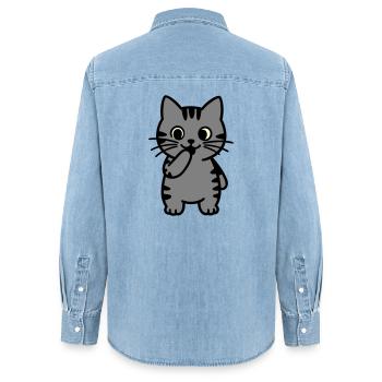 tigerkatze-steht-dreifarbig - Frauen Jeanshemd Organic von Stanley/Stella - verwaschenes Hellblau - Hinten - AI Model Female 172 light (172cm)