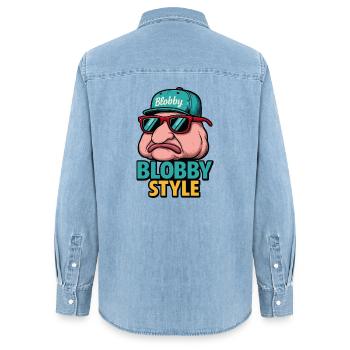 T-shirt de dessins animés Blobby style - Chemise en denim femme bio Stanley/Stella - bleu clair délavé - Dos - AI Model Female 172 light (172cm)