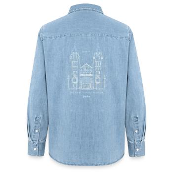Londres, Musée d’histoire naturelle NHM, Dessin, Royaume-Uni - Chemise en denim femme bio Stanley/Stella - bleu clair délavé - Dos - AI Model Female 172 light (172cm)