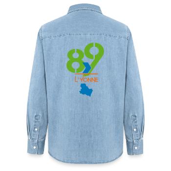 Logo 89 L'Yonne  - Chemise en denim femme bio Stanley/Stella - bleu clair délavé - Dos - AI Model Female 172 light (172cm)