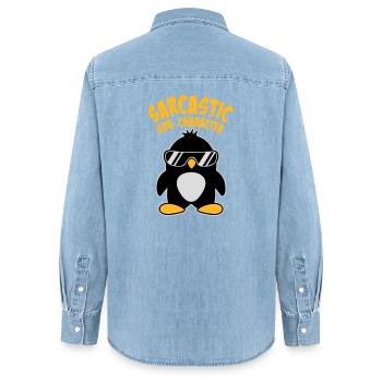 Pinguin Sarcastic Side Character Sonnenbrille Logo - Frauen Jeanshemd Organic von Stanley/Stella - verwaschenes Hellblau - Hinten - AI Model Female 172 light (172cm)