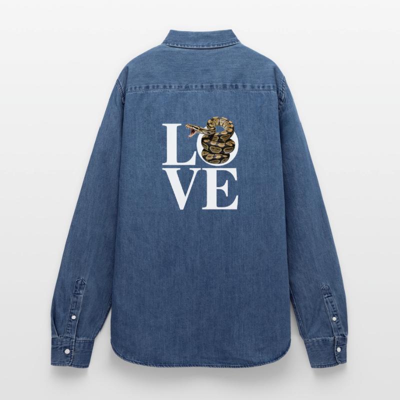 King Python Snakes LOVE Terrarium Python Women’s Organic Denim Shirt by Stanley/Stella