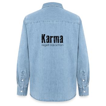 Karma regelt das schon - Frauen Jeanshemd Organic von Stanley/Stella - verwaschenes Hellblau - Hinten - AI Model Female 172 light (172cm)