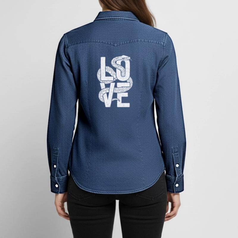 King Python Snakes LOVE Terrarium Python Women’s Organic Denim Shirt by Stanley/Stella
