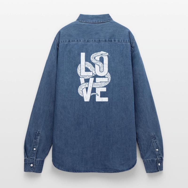 King Python Snakes LOVE Terrarium Python Women’s Organic Denim Shirt by Stanley/Stella