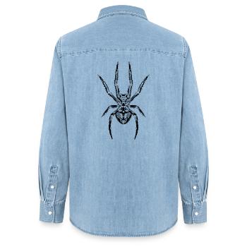 Le pouvoir de l’araignée : le symbole de la force et du mystère - Chemise en denim femme bio Stanley/Stella - bleu clair délavé - Dos - AI Model Female 172 light (172cm)