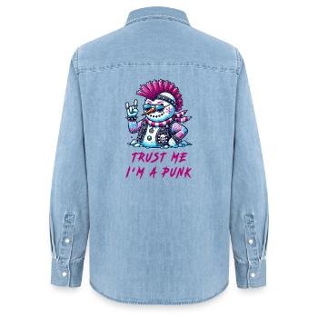 Bonhomme de neige punk – Fais-moi confiance - Chemise en denim femme bio Stanley/Stella - bleu clair délavé - Dos - AI Model Female 172 light (172cm)