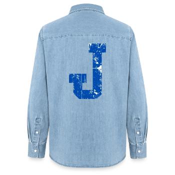 Retro Sport J Letter - Women’s Organic Denim Shirt by Stanley/Stella - light wash - Back - AI Model Female 172 light (172cm)