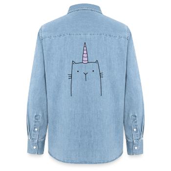 Einhorn Katze niedlich Geschenk - Frauen Jeanshemd Organic von Stanley/Stella - verwaschenes Hellblau - Hinten - AI Model Female 172 light (172cm)