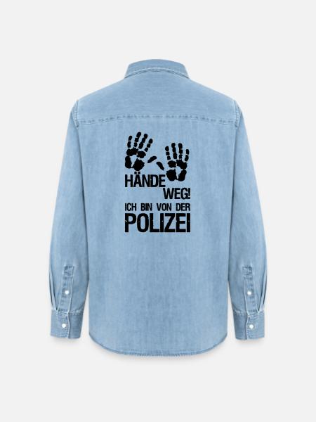 Hände weg Polizei Polizist Beruf Geschenk Spruch - Frauen Jeanshemd Organic von Stanley/Stella - verwaschenes Hellblau