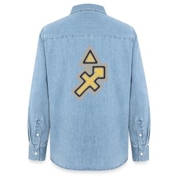 Sagittaire tribal du zodiaque et feu - Chemise en denim femme bio Stanley/Stella - bleu clair délavé - Dos - AI Model Female 172 light (172cm)