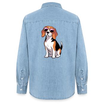 Beagle Dog portant des lunettes de soleil - Chemise en denim femme bio Stanley/Stella - bleu clair délavé - Dos - AI Model Female 172 light (172cm)