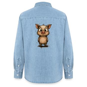 Lustiges Ferkel mit großen Augen – Splash - Frauen Jeanshemd Organic von Stanley/Stella - verwaschenes Hellblau - Hinten - AI Model Female 172 light (172cm)