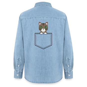 Taschentier Katze braun getigert - Frauen Jeanshemd Organic von Stanley/Stella - verwaschenes Hellblau - Hinten - AI Model Female 172 light (172cm)