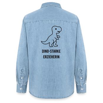 Dino-starke Erzieherin – Kita Abschiedsgeschenk - Frauen Jeanshemd Organic von Stanley/Stella - verwaschenes Hellblau - Hinten - AI Model Female 172 light (172cm)