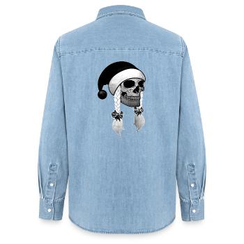 Totenkopf Frau Weihnachten Mütze Zöpfe - Frauen Jeanshemd Organic von Stanley/Stella - verwaschenes Hellblau - Hinten - AI Model Female 172 light (172cm)