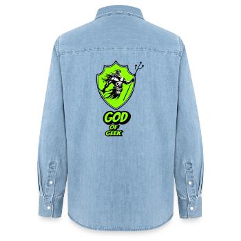 God of geek - Women’s Organic Denim Shirt by Stanley/Stella - light wash - Back - AI Model Female 172 light (172cm)