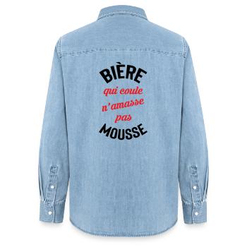 Bière qui roule n’amasse pas mousse - Chemise en denim femme bio Stanley/Stella - bleu clair délavé - Dos - AI Model Female 172 light (172cm)