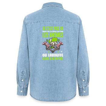 Si C'est Pas En Rapport Avec Les Mangas Jeux Vidéo - Chemise en denim femme bio Stanley/Stella - bleu clair délavé - Dos - AI Model Female 172 light (172cm)