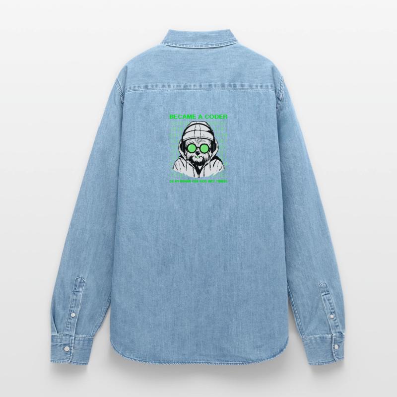 Became a Coder – Hacker Dog Binary Look Frauen Jeanshemd Organic von Stanley/Stella